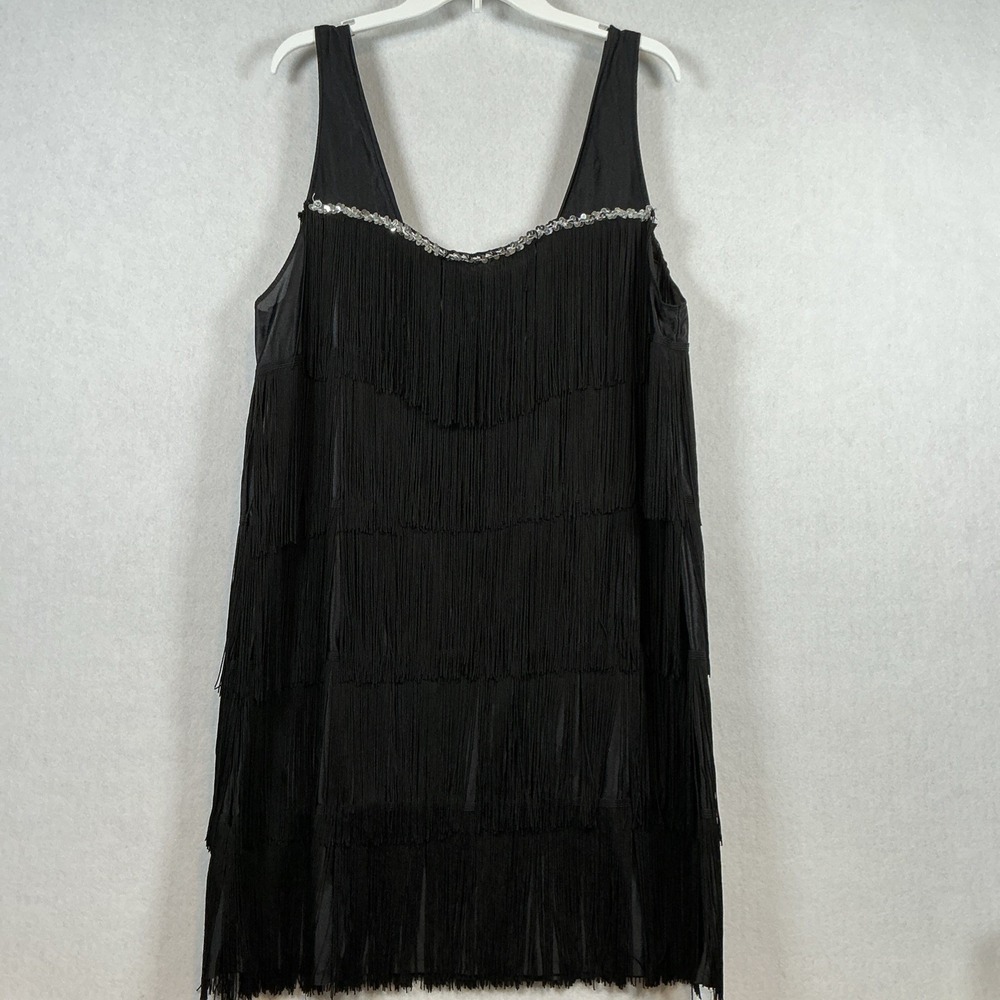 Black Fringe Tank Dress with Beaded Trim